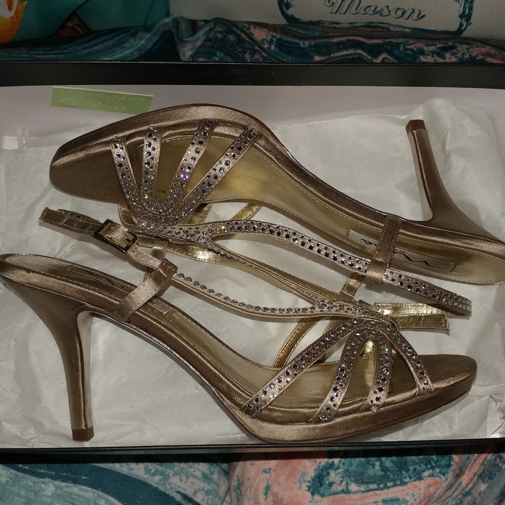 Nina Gold Formal Rhinestone Heels
